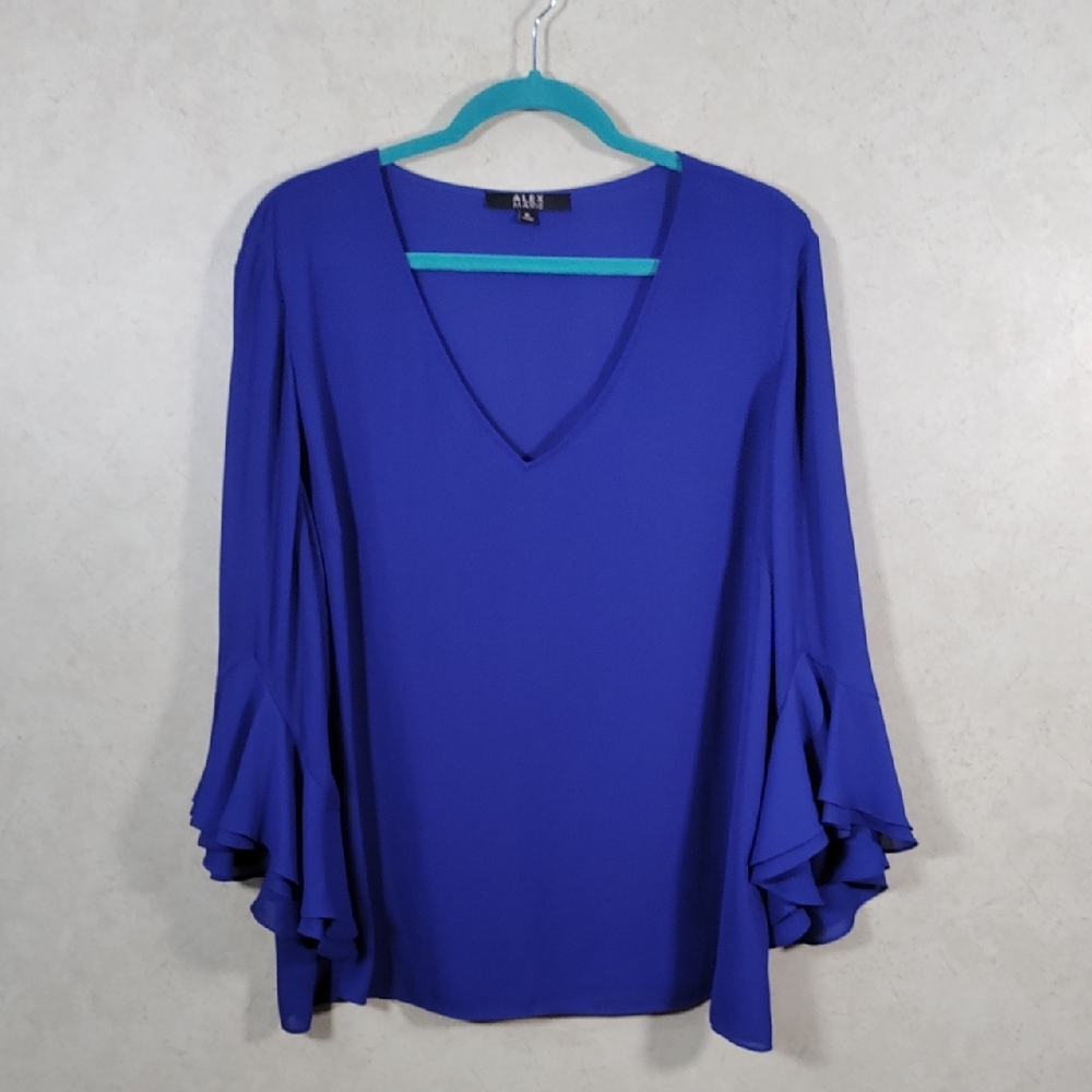 G183 Alex Marie royal blue v-neck bell sleeve blouse XL